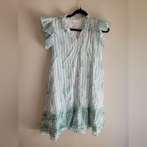 IslaPayal Block Print Floral Ruffle Sleeve Dress | Size Small